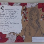 wyróżniona praca plastyczna przedstawiajaca portret ks. Izabeli otoczony białymi i czerwonymi kwiatami.jpg